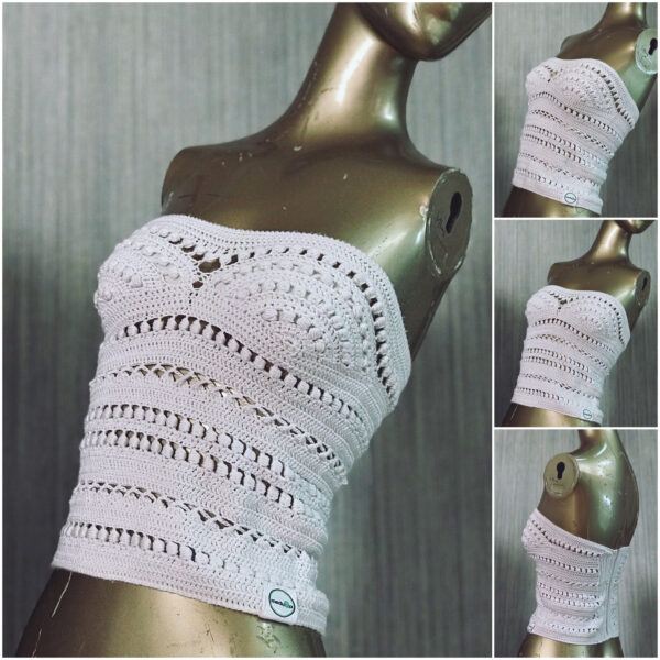White Strapless Crochet Tube Top