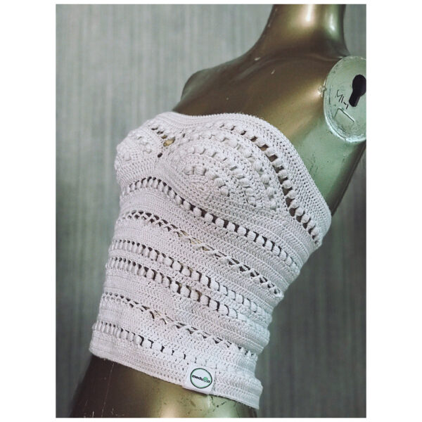 White Strapless Crochet Tube Top - Image 3