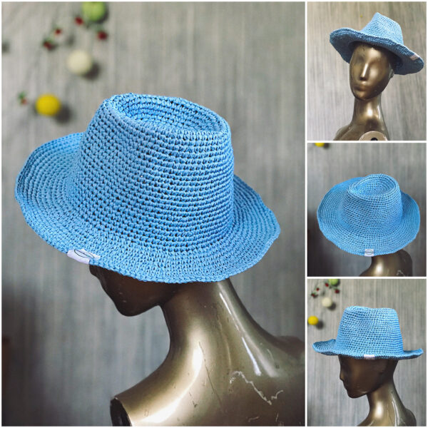 Sky Blue Crochet Fedora Hat