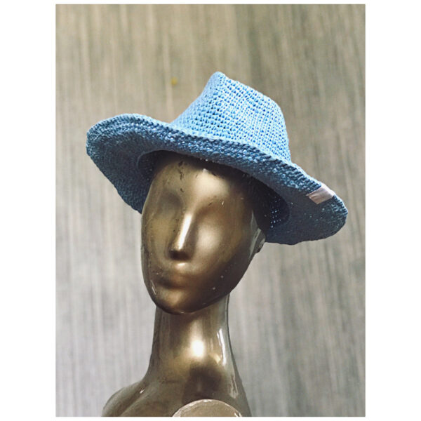 Sky Blue Crochet Fedora Hat - Image 6