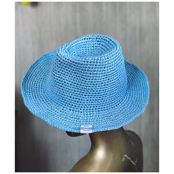 Sky Blue Crochet Fedora Hat - Image 5