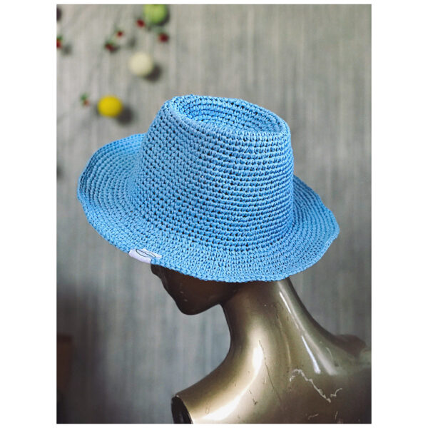 Sky Blue Crochet Fedora Hat - Image 3