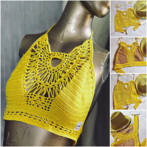 Golden Sunburst Crochet Halter Top