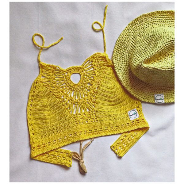 Golden Sunburst Crochet Halter Top - Image 9