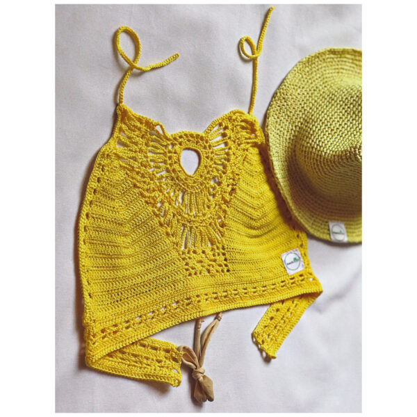 Golden Sunburst Crochet Halter Top - Image 8