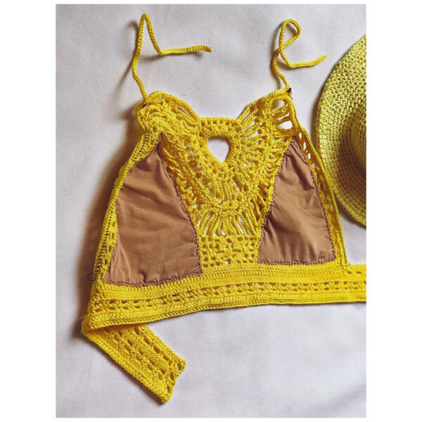 Golden Sunburst Crochet Halter Top - Image 6