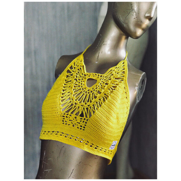 Golden Sunburst Crochet Halter Top - Image 4