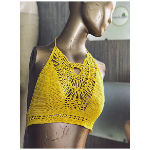Golden Sunburst Crochet Halter Top - Image 3