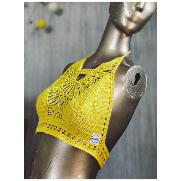 Golden Sunburst Crochet Halter Top - Image 2